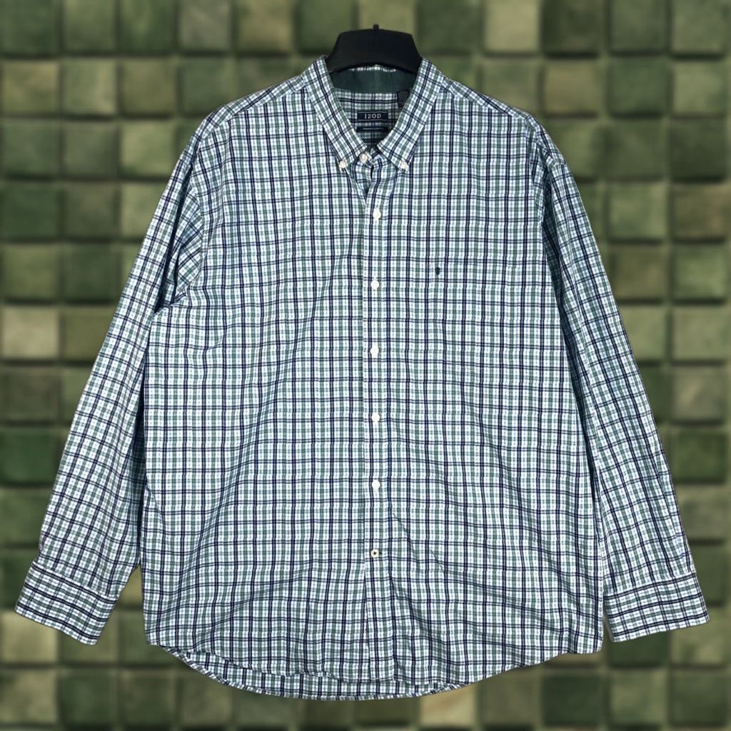 Izod IZOD Mens Shirt 2XL Plaid Long Sleeve Button-Up Green Blue Casual Shirt Mens Size US XXL / EU 58 / 5 - 1 Thumbnail