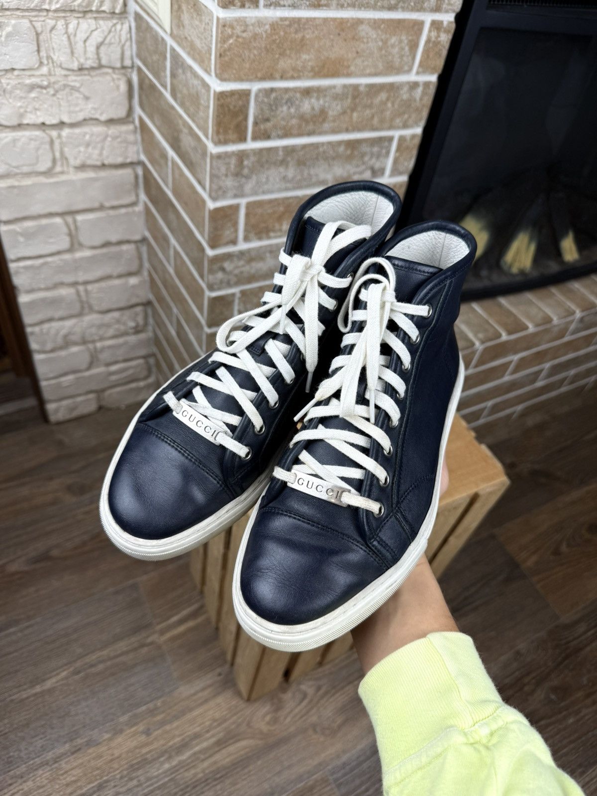 Gucci Gucci Blue Leather Hi Top Sneakers Size US 6.5 / EU 39-40 - 8 Thumbnail