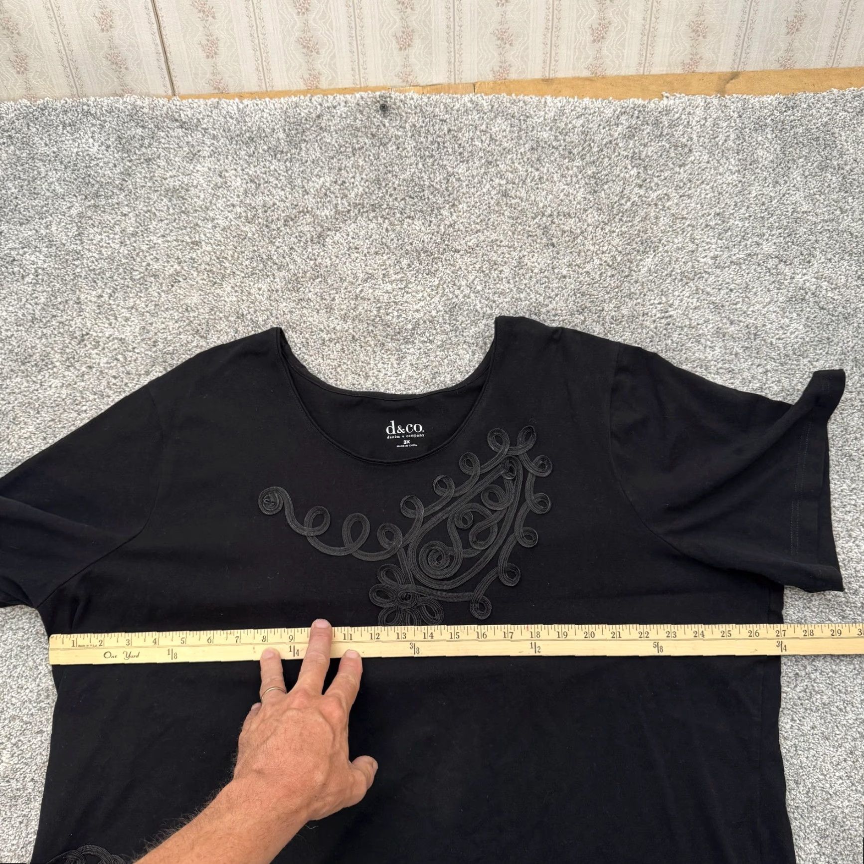 Denim & Co. DENIM & CO T-Shirt Womens 3X Black Paisley Embroidered Short Sleeve Scoop Neck Casual Luxury Boho Classic Quiet All Seasons Easy Care Size XXL / US 16-18 / IT 52-54 - 5 Thumbnail