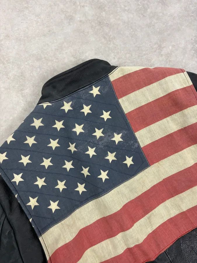 Polo Ralph Lauren 2010s Ralph Lauren Black Buffalo Leather American Flag Biker Jacket Size US M / EU 48-50 / 2 - 6 Thumbnail