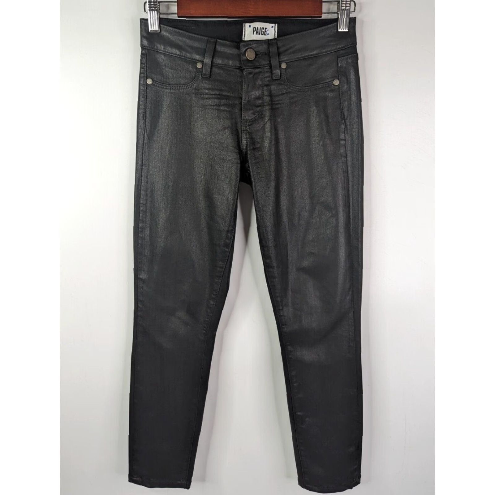 Paige PAIGE Verdugo Ankle Jeans Coated Black Silk Pants Women's Size 25 Lyocell Jeans Coated Black Silk Pants Women's 25 Paige Verdugo Black Size 42" / US 20 - 2 Thumbnail