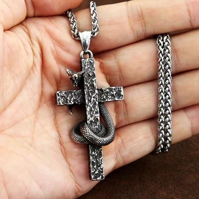Jewelry × Vintage Gothic Cross Skull Steel Necklace Chain punk goth emo biker Size ONE SIZE - 3 Thumbnail