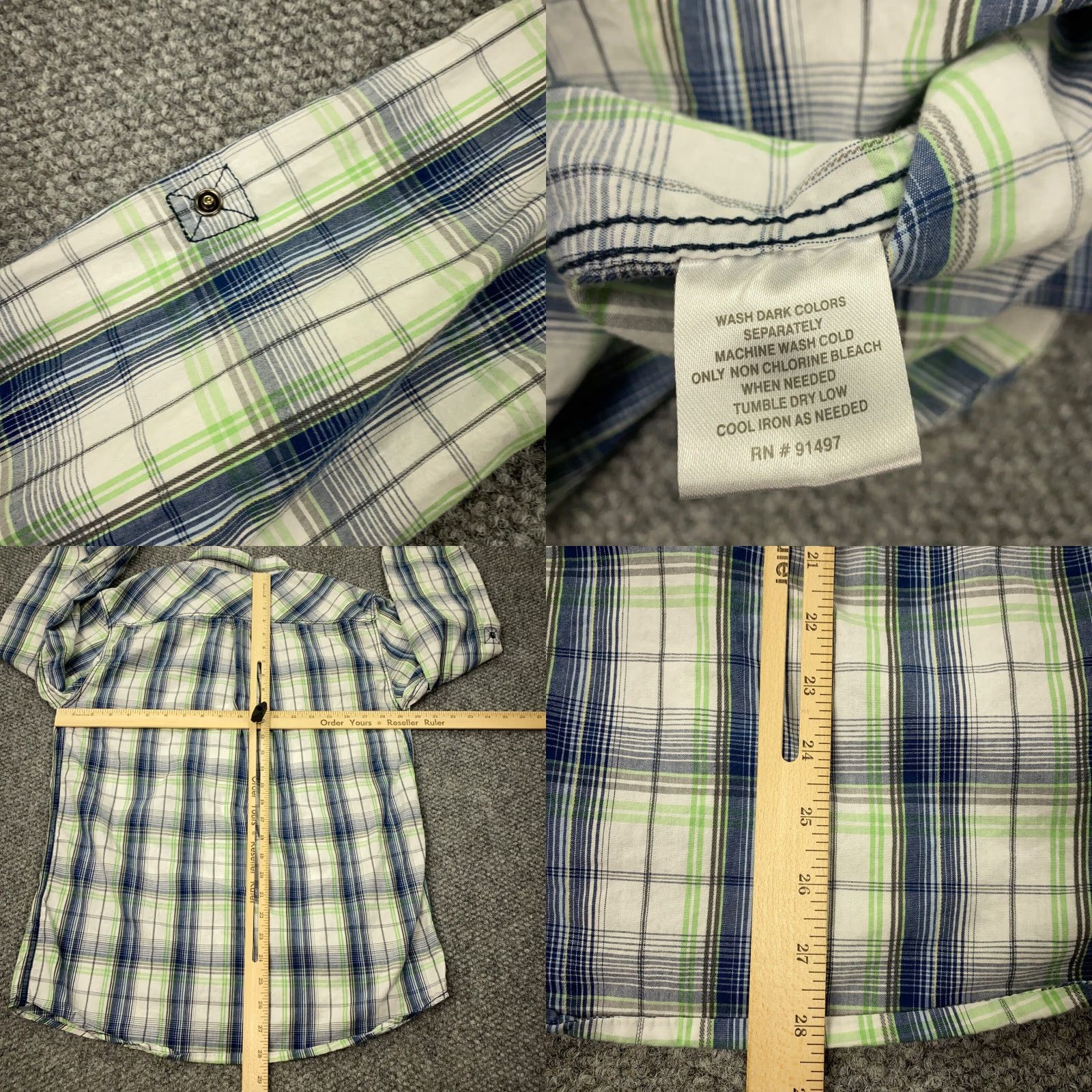 Vintage Skully Mens Shirt Large Blue Green Plaid Snap Pockets Western Roll-Tab Sleeves Size US L / EU 52-54 / 3 - 8 Thumbnail