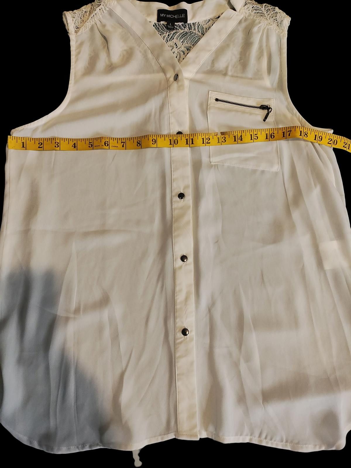 Designer Sleeveless White Button-Up Blouse Zip Pocket by My Michelle Size ONE SIZE - 7 Thumbnail