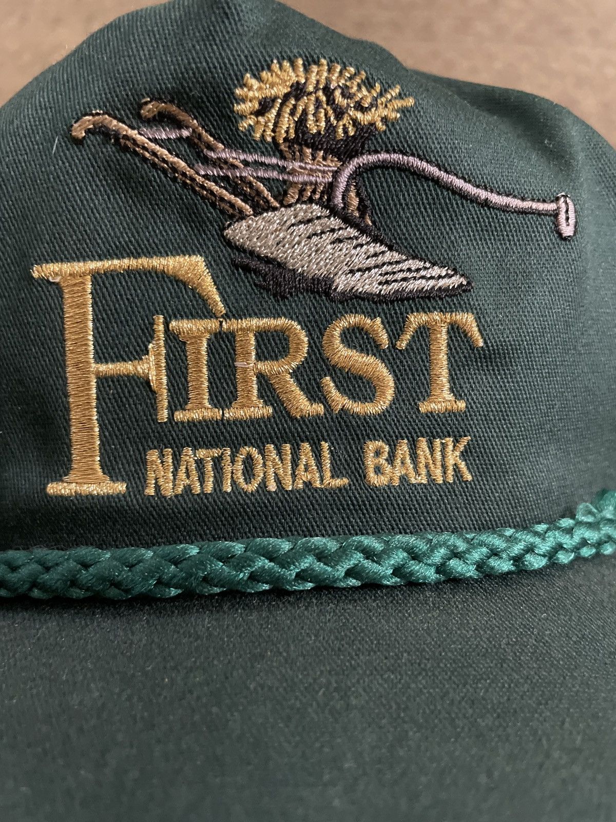 Vintage First National Bank trucker hat cap Kansas Strapback roped 🇺🇸 Size ONE SIZE - 3 Thumbnail