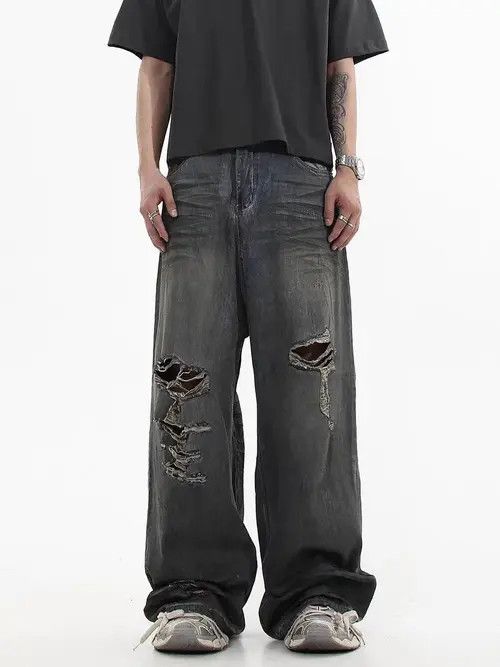 VIBE Distressed Baggy Wide Leg Denim Jeans Size US 32 / EU 48 - 2 Thumbnail