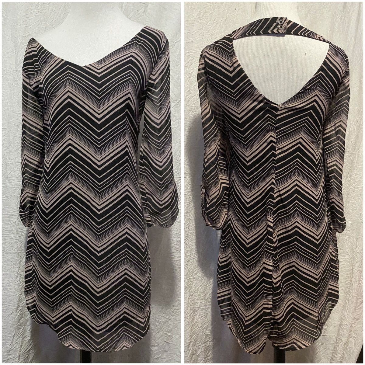 Nordstrom Retro, Lily Rose, Black and Pink, Chevron, Shift Dress Size S / US 4 / IT 40 - 4 Thumbnail
