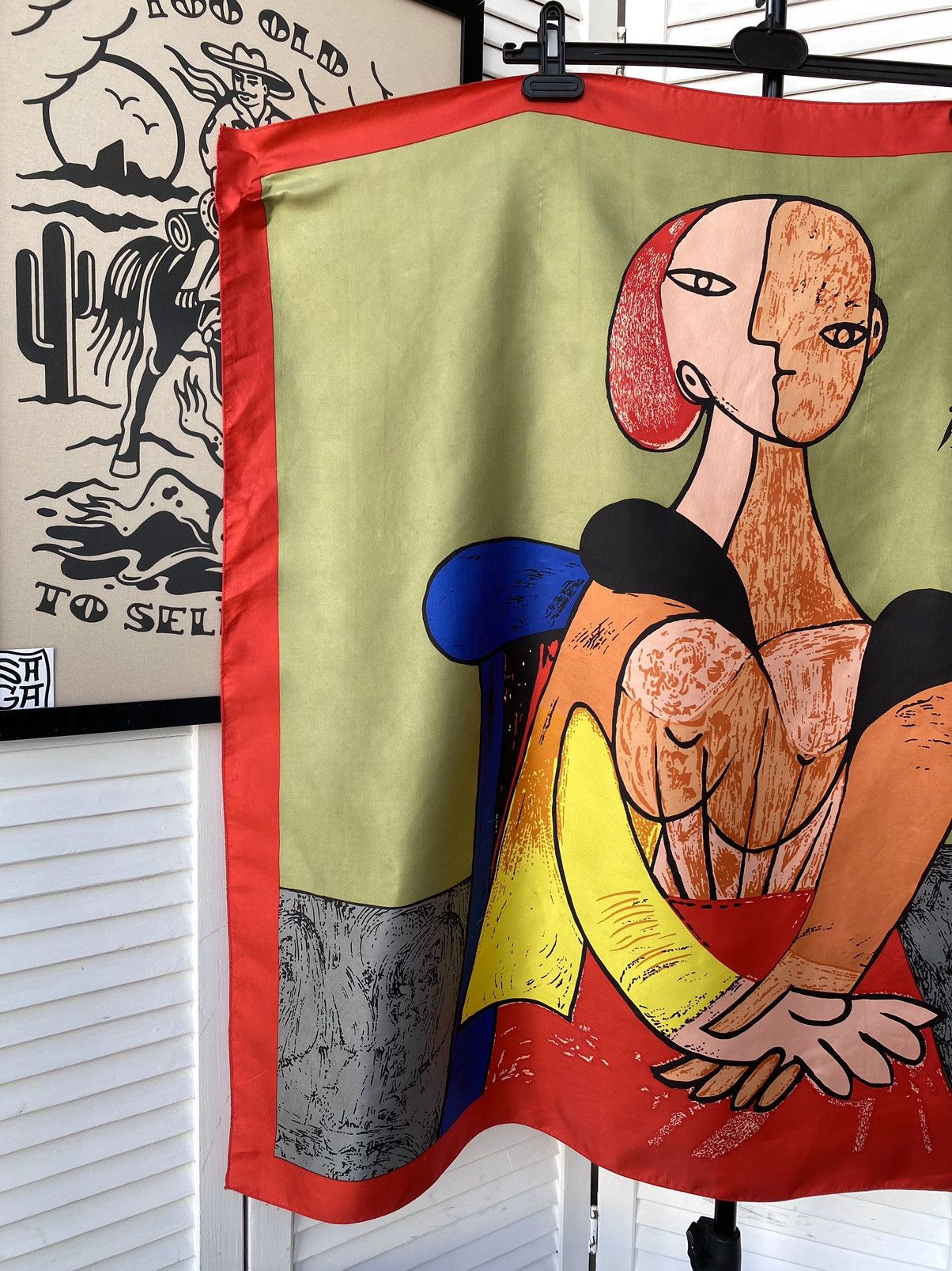 Japanese Brand Vintage 90s Pablo Picasso Figure Abstract Silk Chiffon Scarf Size ONE SIZE - 4 Thumbnail