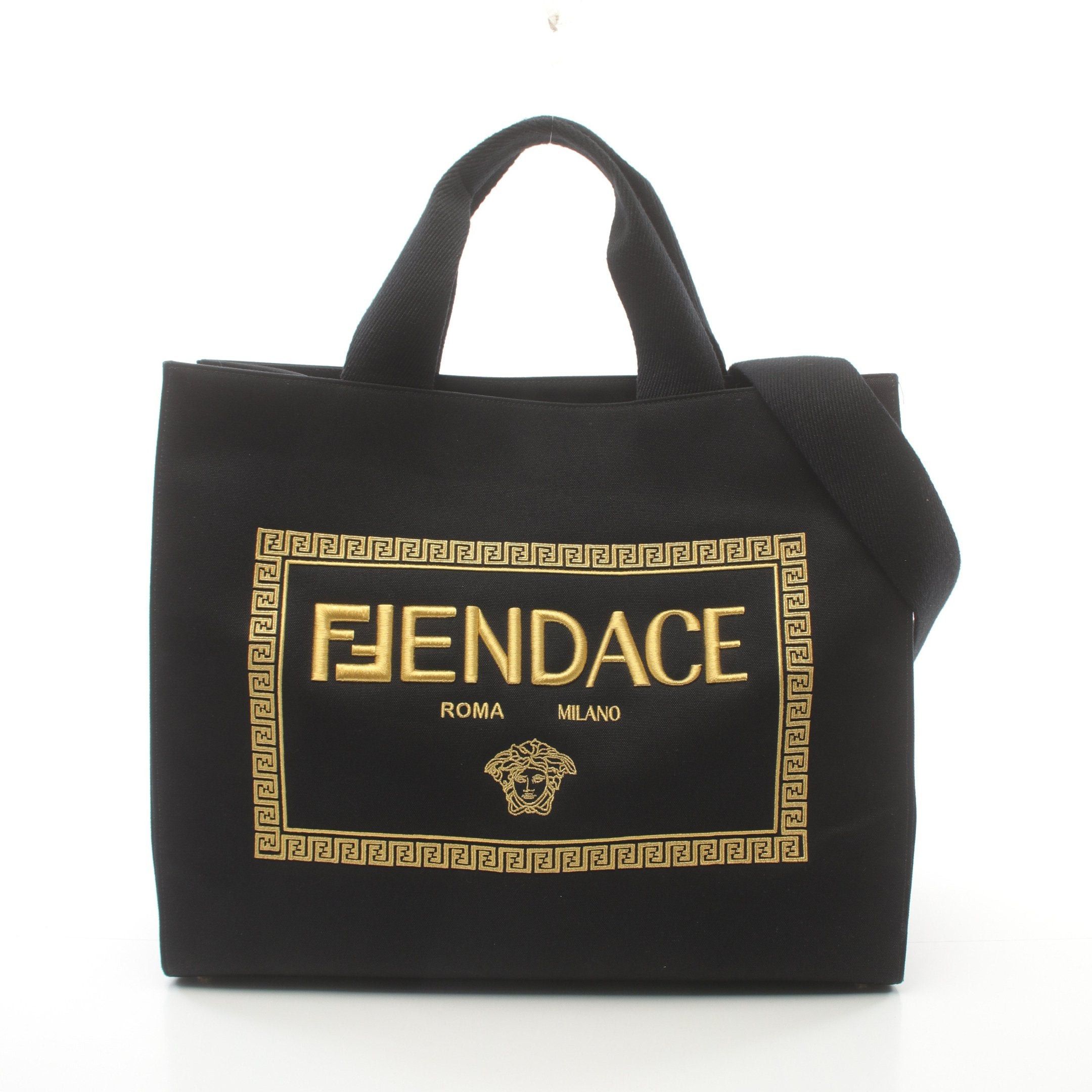 Fendi Fendi Fendi * Versace Fendace Fenderche Handbag Tote Bag Canvas Black Size ONE SIZE - 1 Thumbnail