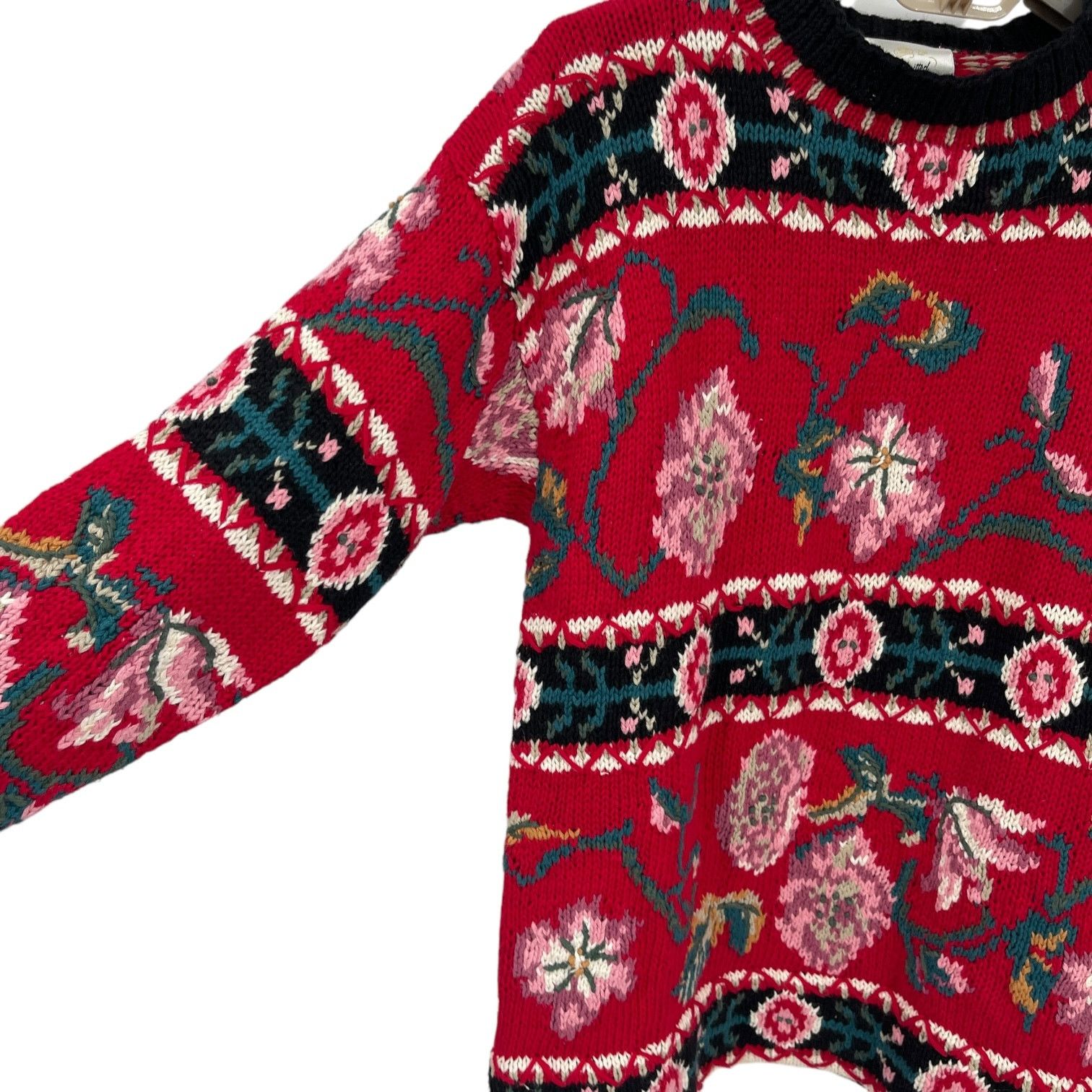 Express Express Vintage 80 Hand Knit Floral Sweater Oversized XS S M Size S / US 4 / IT 40 - 3 Thumbnail