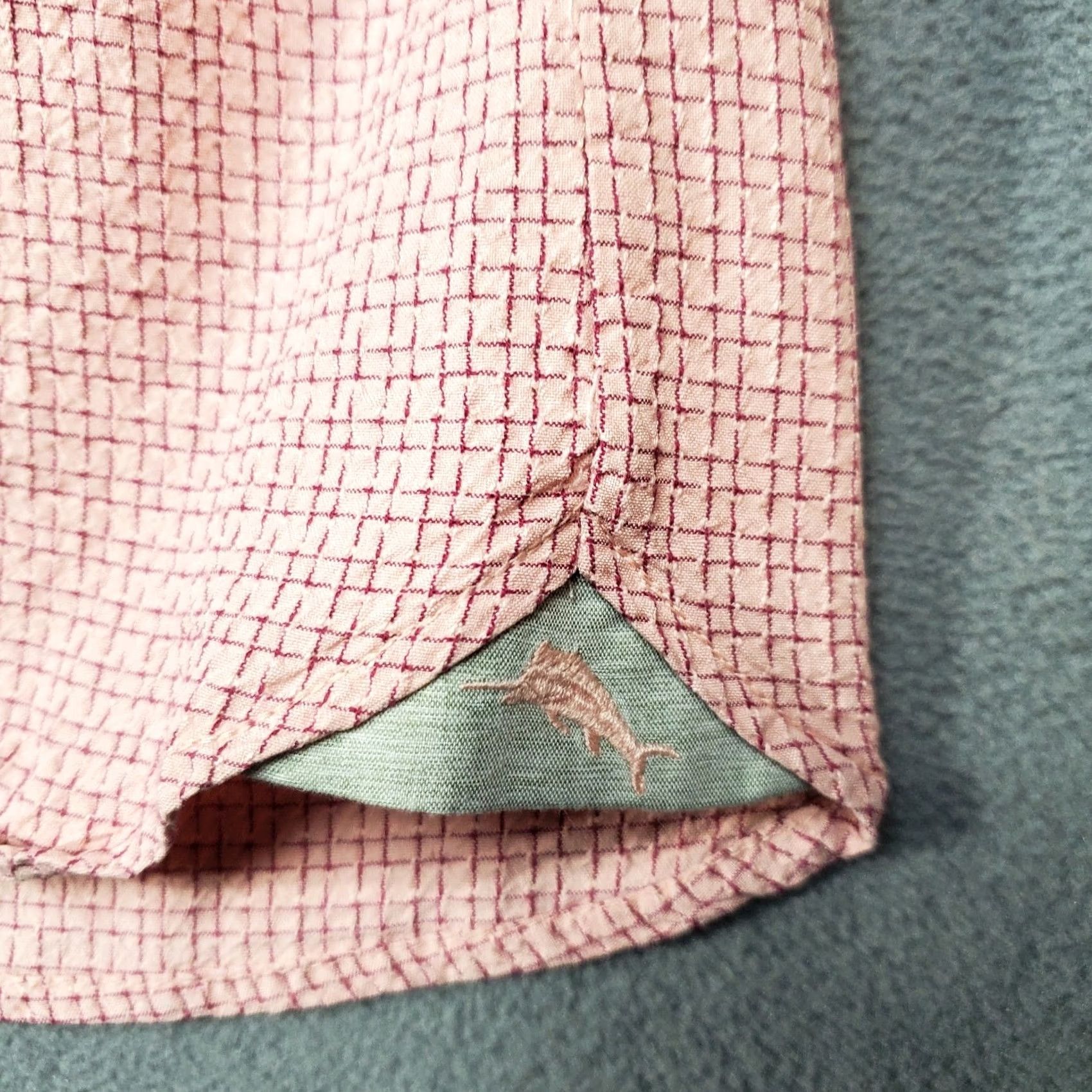 Tommy Bahama Tommy Bahama Mens Large Pink Check Silk Blend Gray Accent Long Sleeve Shirt Size US L / EU 52-54 / 3 - 4 Thumbnail