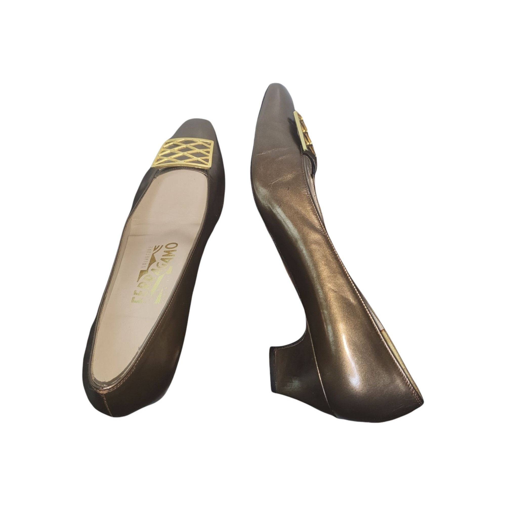 Salvatore Ferragamo Block Heels Women Sz 7.5 Italian Copper