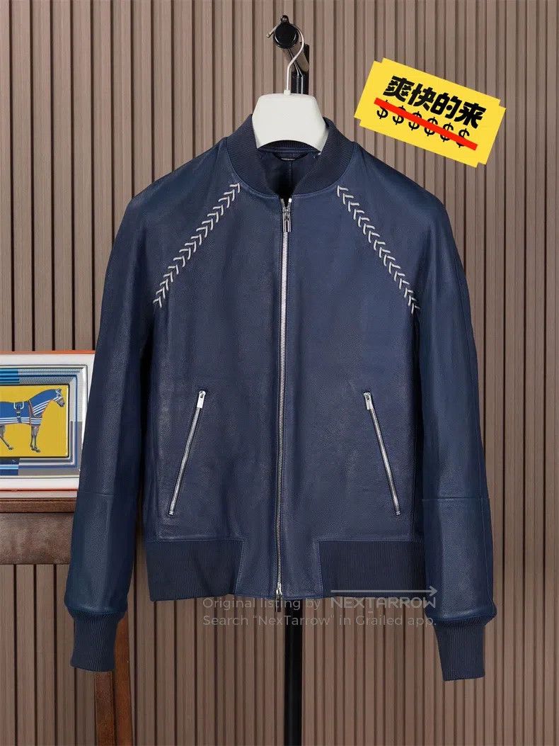 Hermes Hermes Men's Runway Midnight Blue Baseball Jacket Leather Size US M / EU 48-50 / 2 - 1 Thumbnail