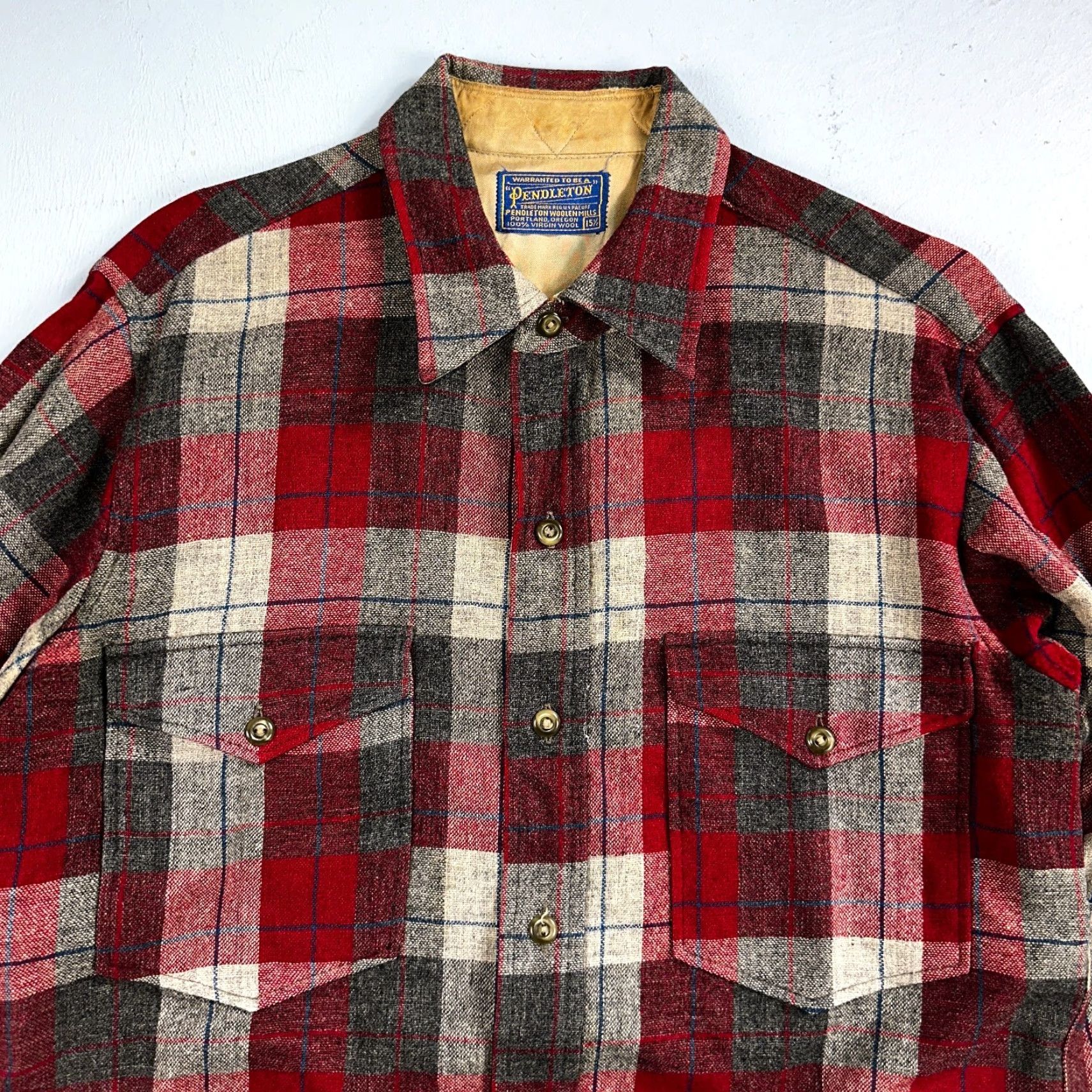 Pendleton VINTAGE Pendleton Shirt Plaid 100% Wool Button-Down Size M Red Mens 1950s Cap Size US M / EU 48-50 / 2 - 2 Thumbnail