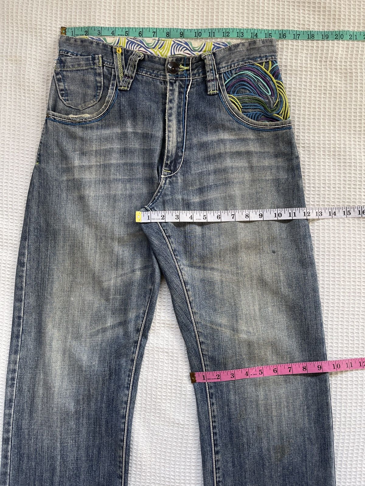 Japanese Brand Rare🔥Japan Designer Embroidery Baggy/Wide Leg Jeans Size US 31 - 12 Thumbnail