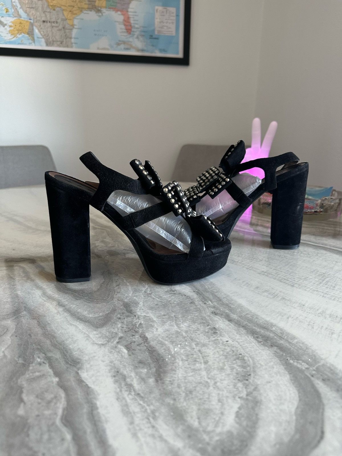 Marni Marni Black Suede Rhinestone Studded Platform Sandals Size US 9 / IT 39 - 5 Thumbnail