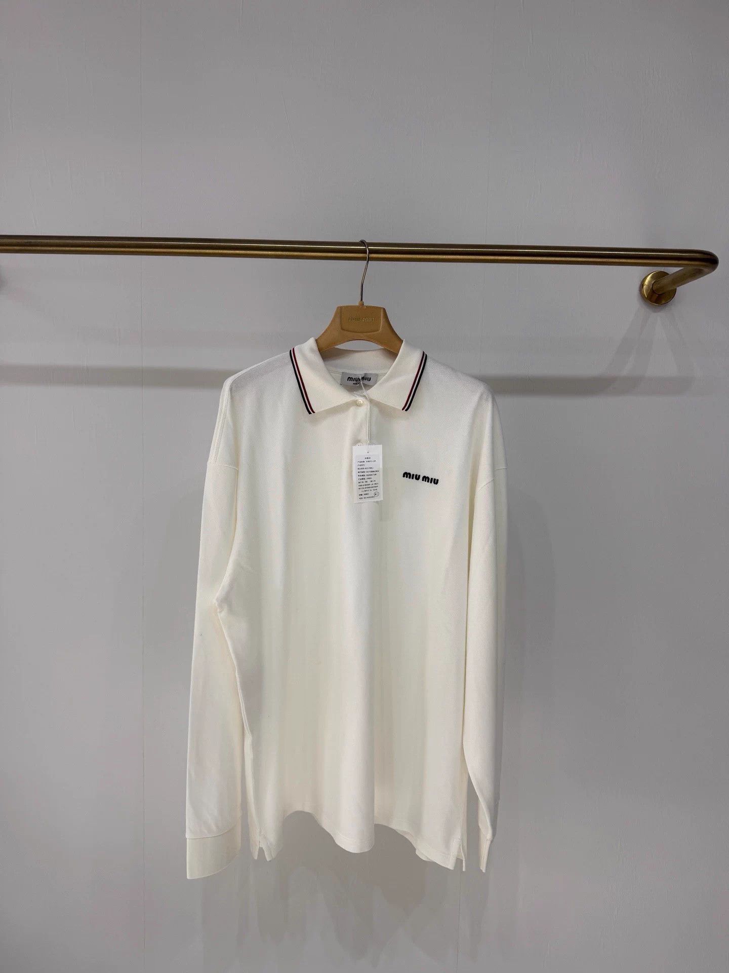 Miu Miu MIUMIU White Pique Long Sleeve Polo M NWT Size M / US 6-8 / IT 42-44 - 1 Thumbnail