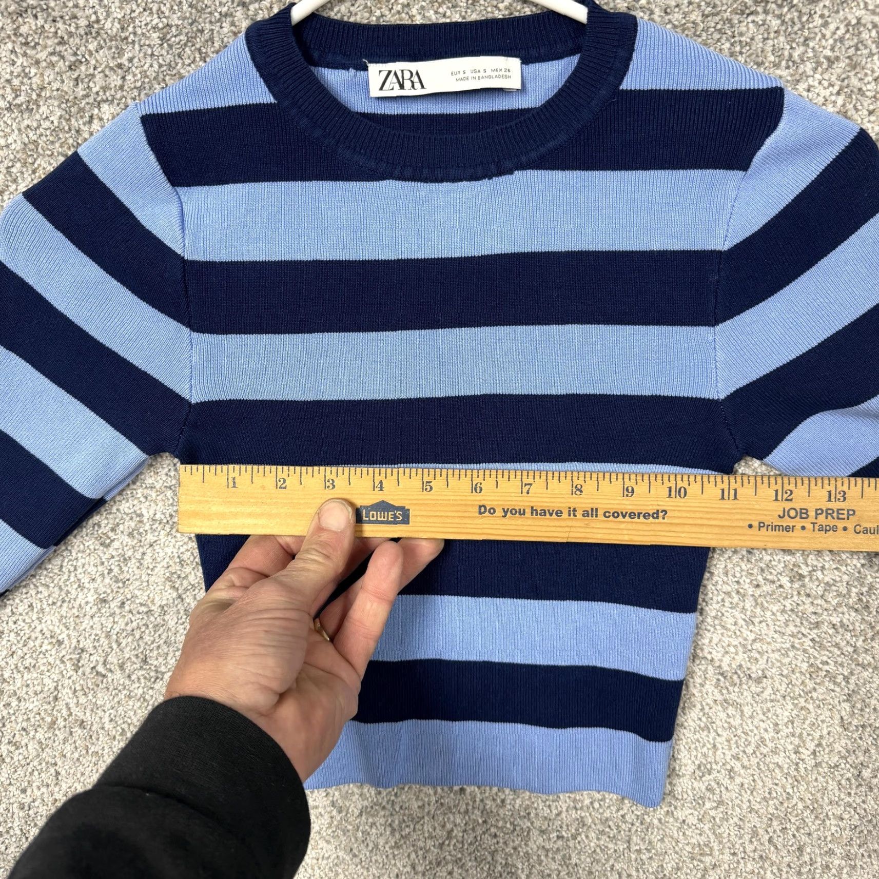 Zara Zara Sweater Womens S Blue Navy Striped Cropped Crewneck Preppy Y2K Indie Grunge Size S / US 4 / IT 40 - 5 Thumbnail