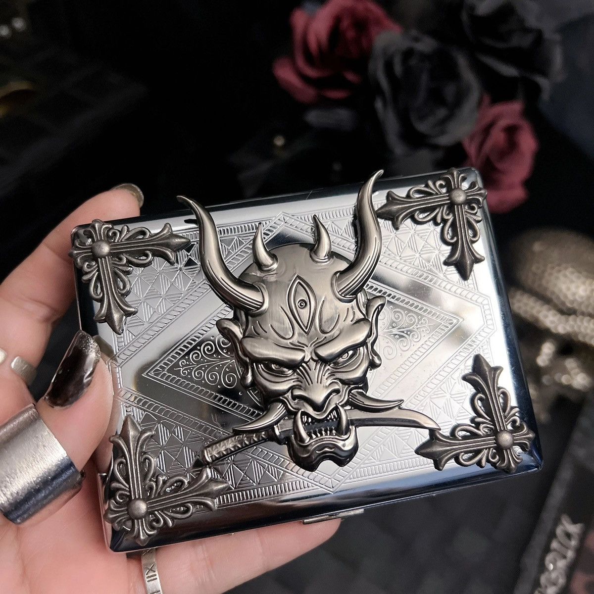 Vintage Dark Style Thick Smoking Cigarette Box Case Size ONE SIZE - 3 Thumbnail