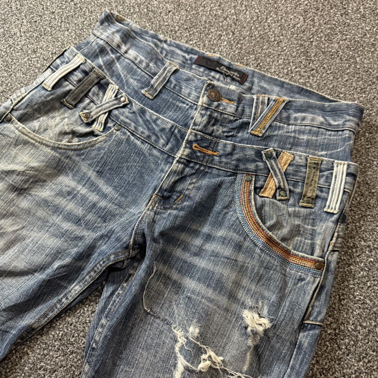 If Six Was Nine 🇯🇵🔥 Y2k Japanese Seditionaries Double Waist Ripped Denim Size US 31 - 9 Thumbnail