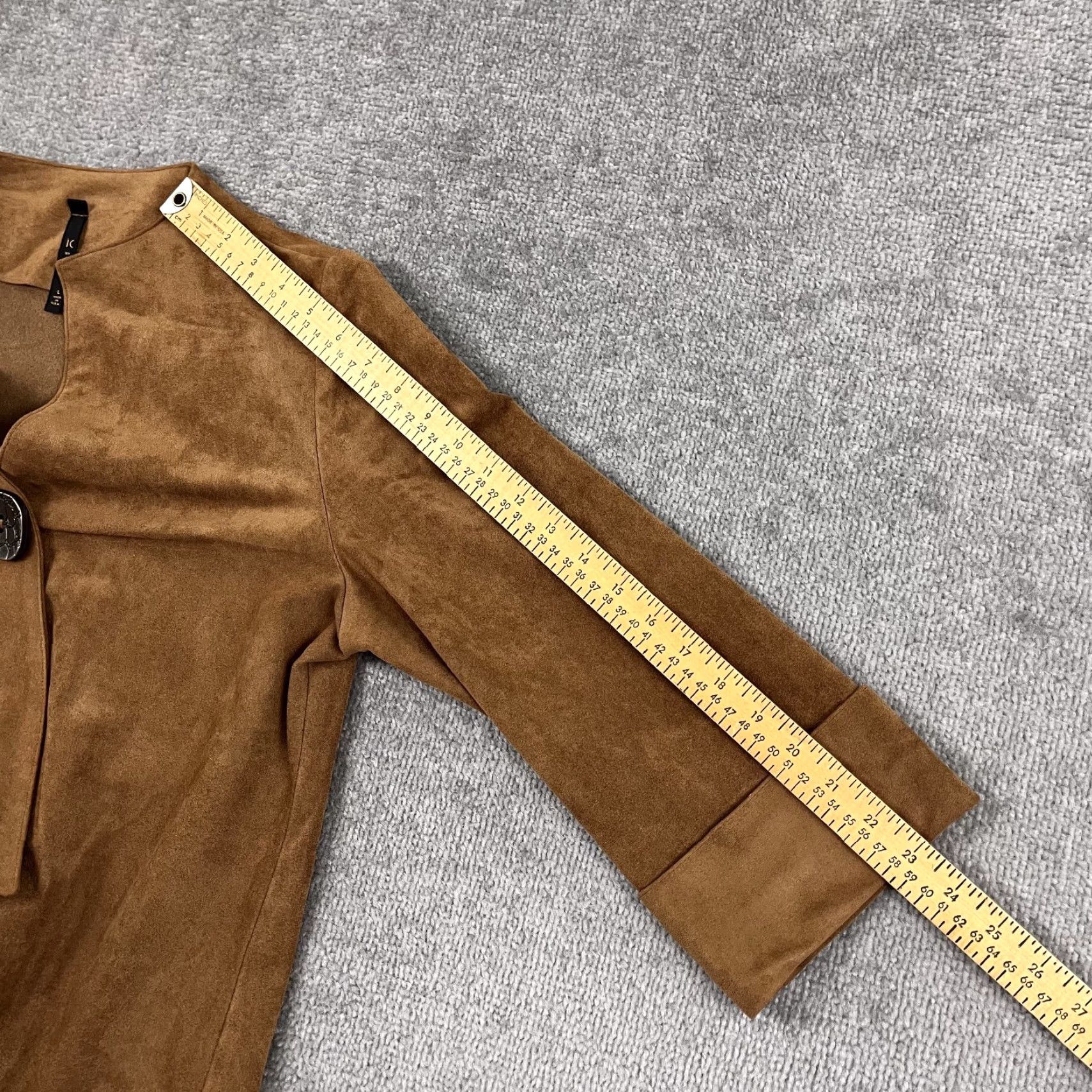 Vintage IC by CONNIE K Jacket Womens Large Brown Faux Suede Swing Asymmetric One Button Jacket Size L / US 10 / IT 46 - 6 Thumbnail