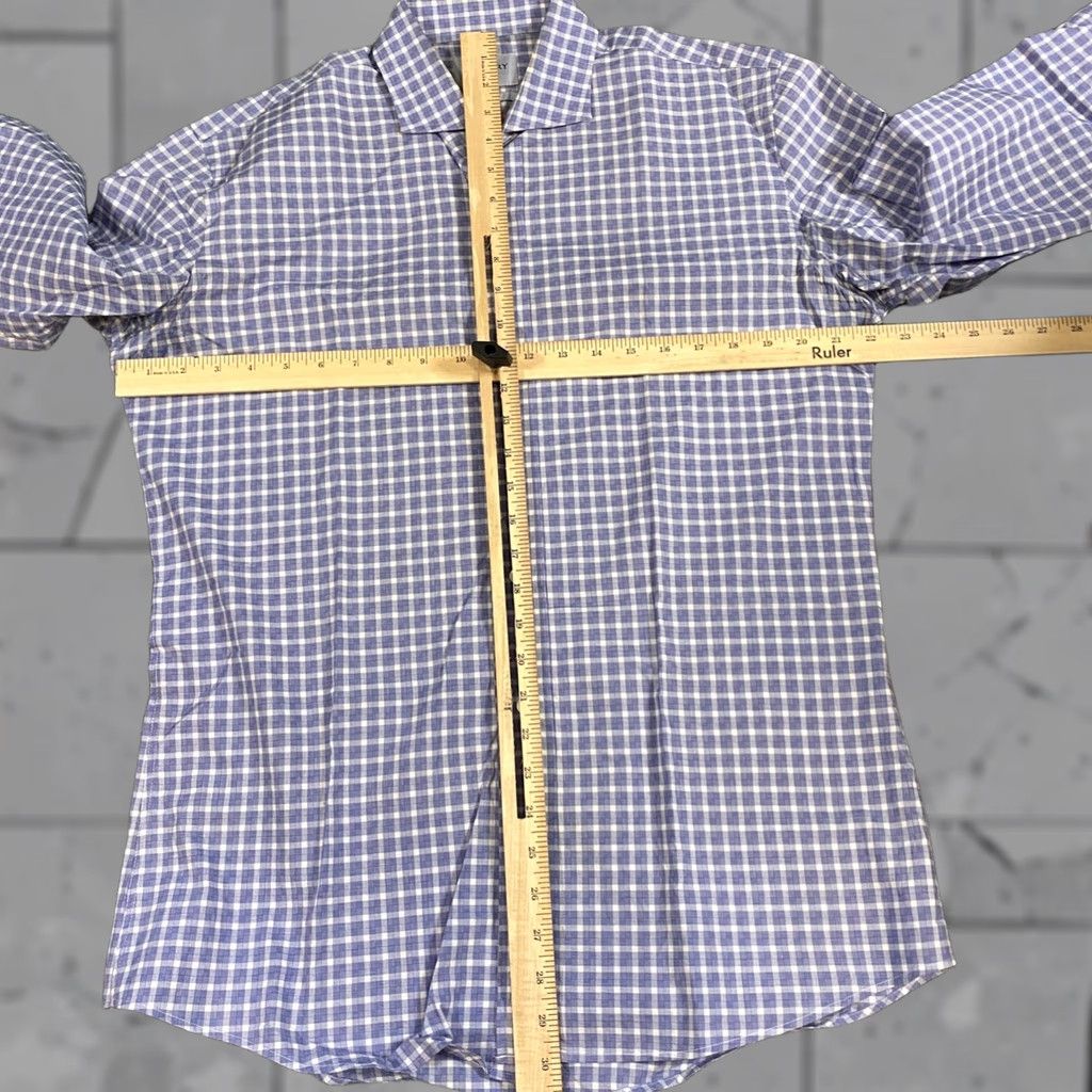 Vintage Ledbury Mens Shirt Slim Fit Gingham Check Spread Collar 16.5 Blue Mens Shirt Size US XL / EU 56 / 4 - 1 Thumbnail