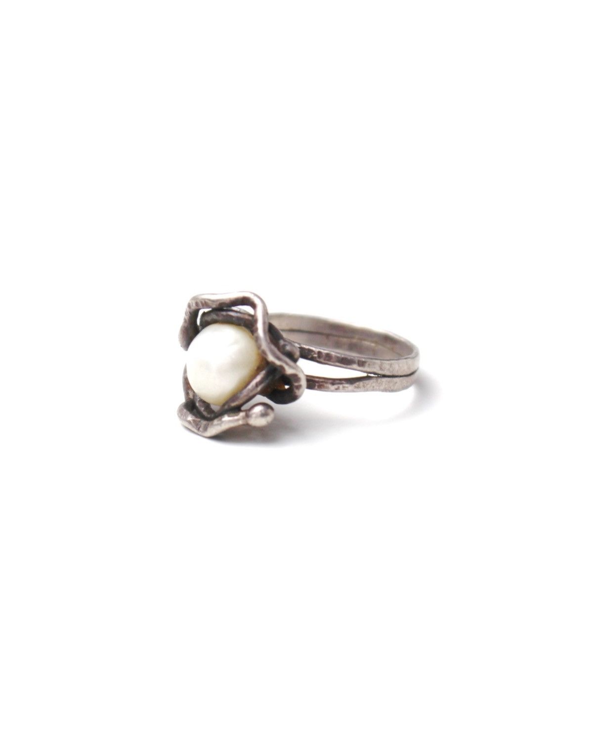 Vintage 1990S JAPANESE MADE HANDCRAFTED STERLING SILVER PEARL RING Size ONE SIZE - 2 Thumbnail