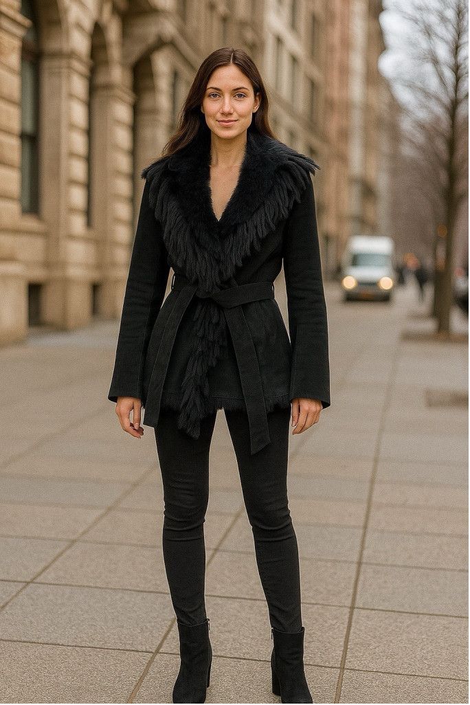 Vintage Raffaelo 70s Black Suede Fur Coat XS Boho Penny Lane