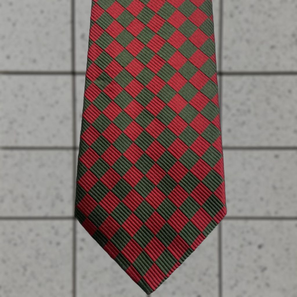 Faconnable VINTAGE Façonnable Men Silk Neck Tie Check Plaid Red Green Woven Power Tie 4x60 France Size ONE SIZE - 1 Thumbnail