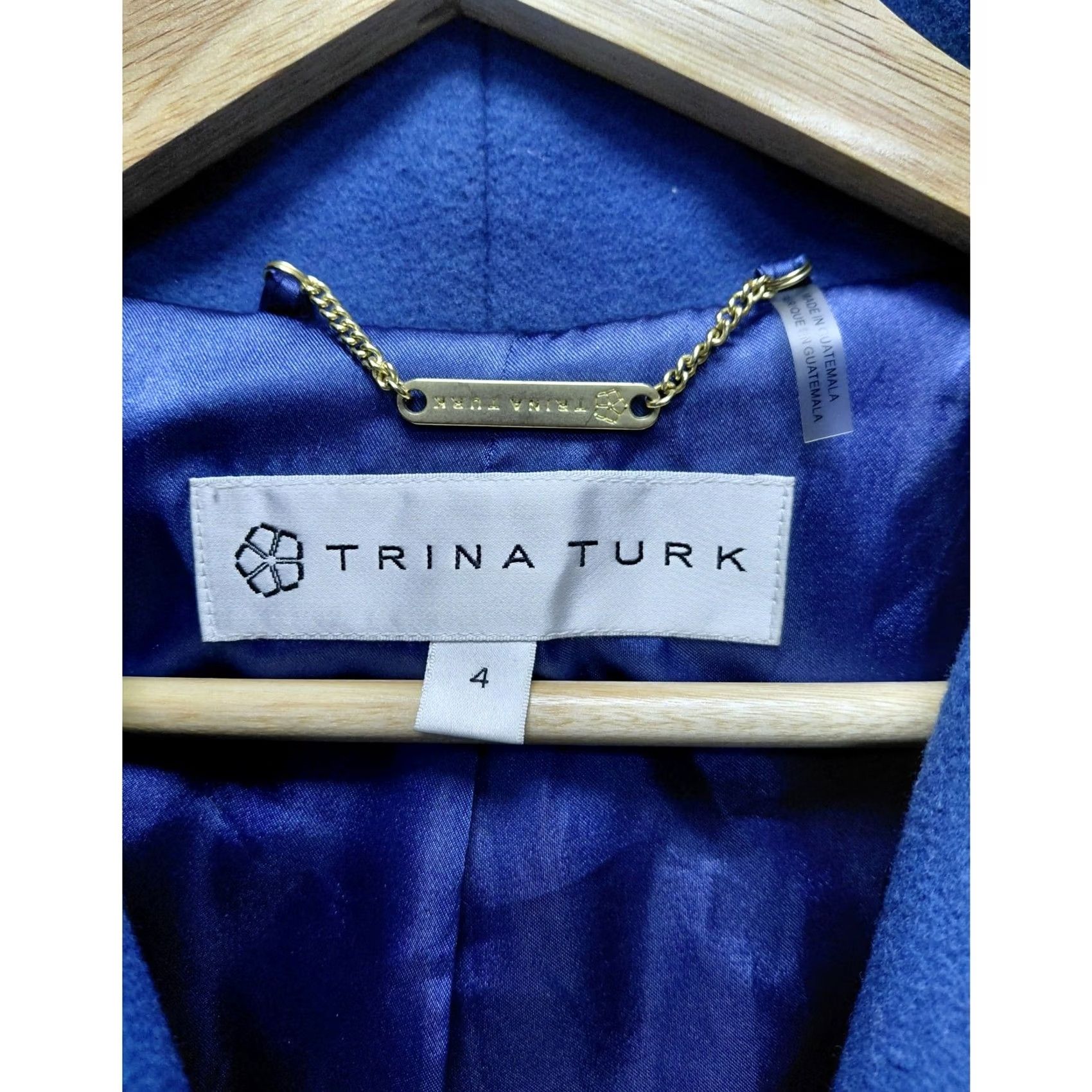 Trina Turk Trina Turk Wool Blend Coat Blue Solid Long Sleeve Women Size 4 Belted Wrap Coat Regular Fit Mid-Length Winter Fall Casual Business Mens Girls Size S / US 4 / IT 40 - 3 Thumbnail