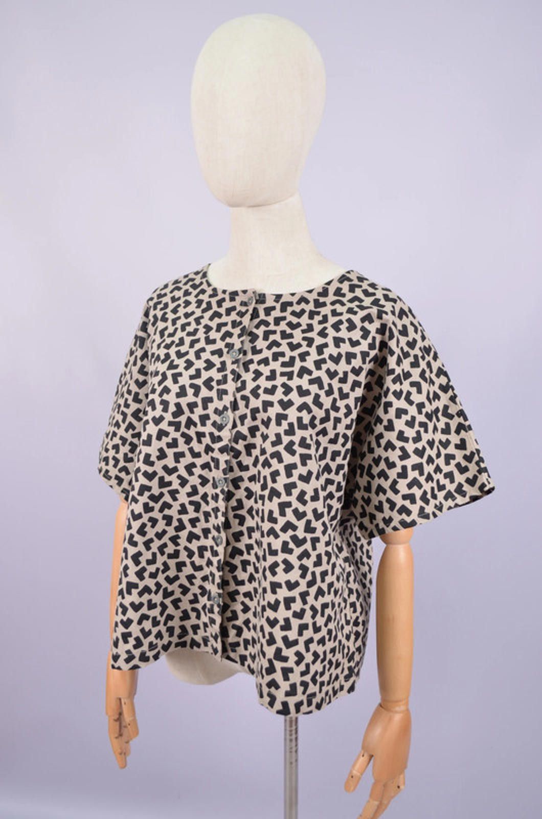 Designer Gudrun Sjoden Print Cotton Linen Tunic Shirt Size M Relaxed Size M / US 6-8 / IT 42-44 - 5 Thumbnail