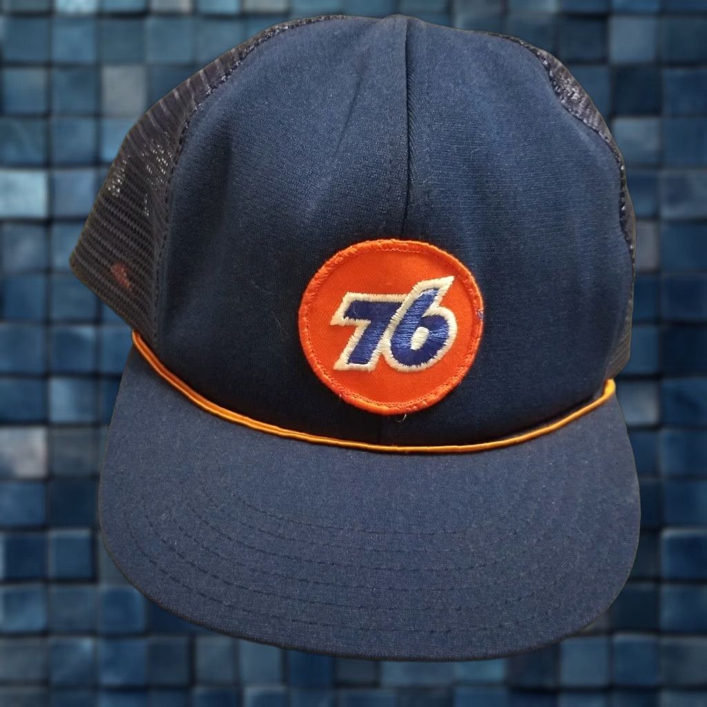 GAS Vintage 80’s 76 PATCH Navy Blue SnapBack Trucker Hat Unitog Gas Station Size ONE SIZE - 1 Thumbnail