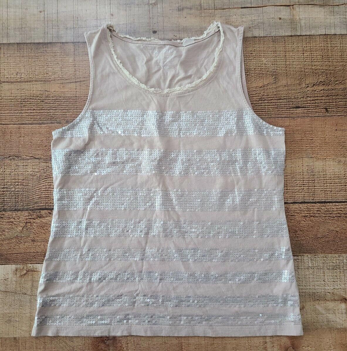 Chicos Chicos Tank Top Size 1 Beige Tan Sequin Striped Fringe Size XS / US 0-2 / IT 36-38 - 2 Thumbnail