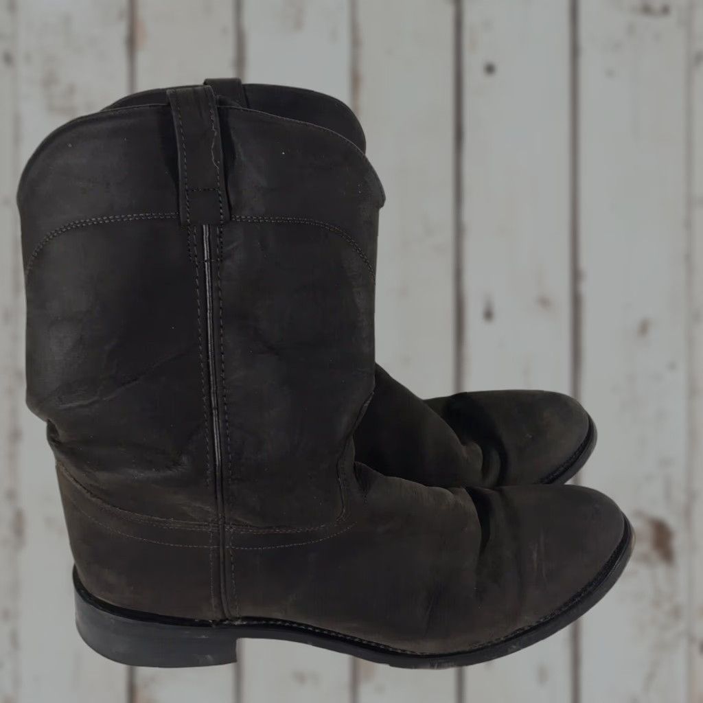 Old West Leather Work Boots Men's Brown Mid-Calf Western Style Size 13D