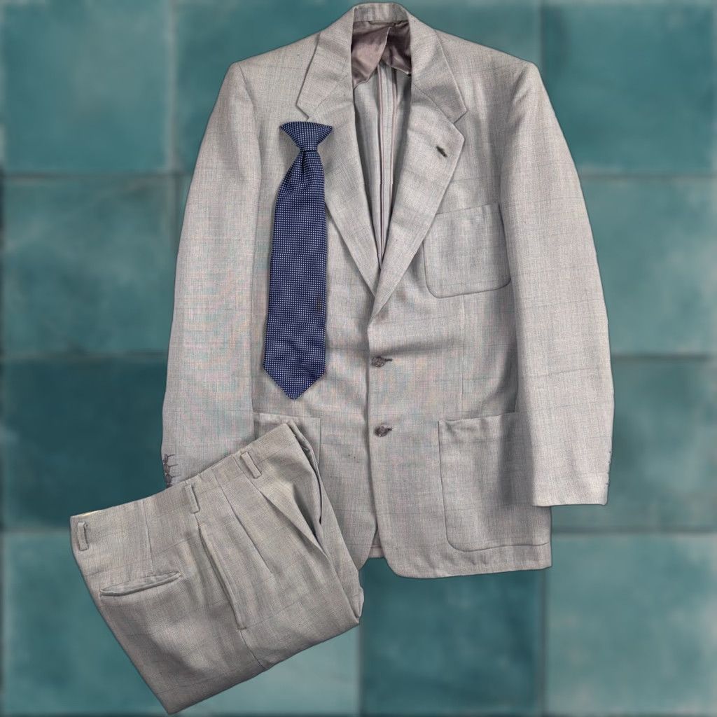 Vintage 1960s 1970s VTG Mens 2 PC Suit 42 Jacket Coat Pants Gray Union Wool Rockabilly Size 42R - 1 Thumbnail