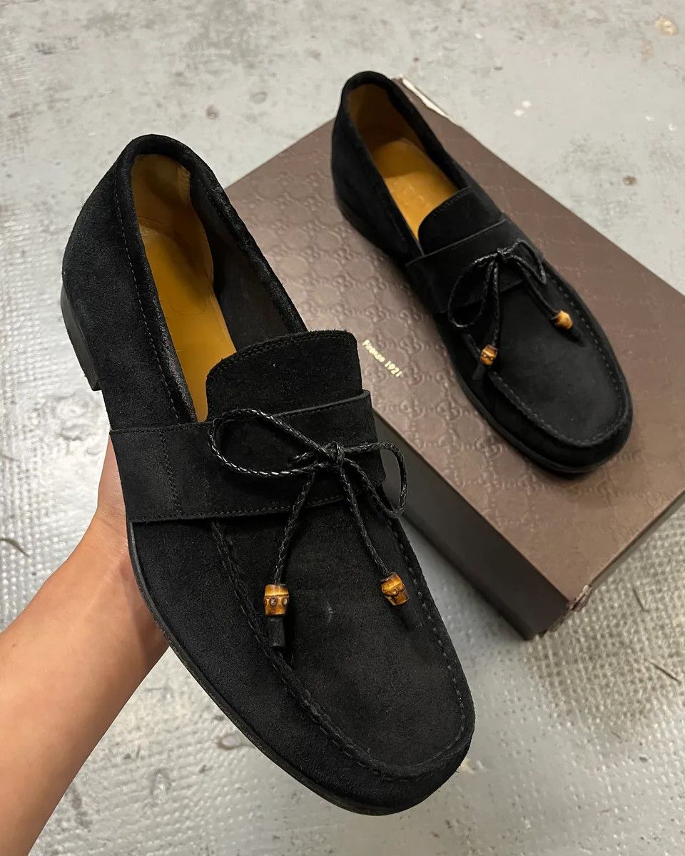 Gucci Gucci Black Suede Bow Detail Loafer Shoes Size US 8 / EU 41 - 1 Thumbnail