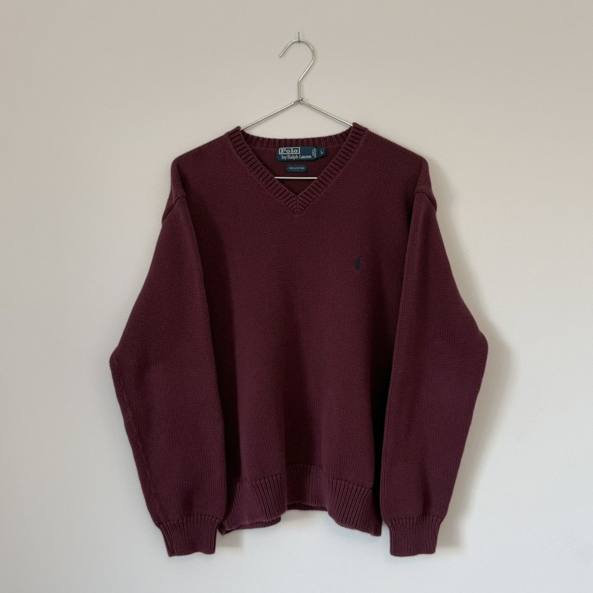 Polo Ralph Lauren Vtg 1990s Polo Ralph Lauren Pony Knit Sweater Wine Red Size US L / EU 52-54 / 3 - 2 Thumbnail