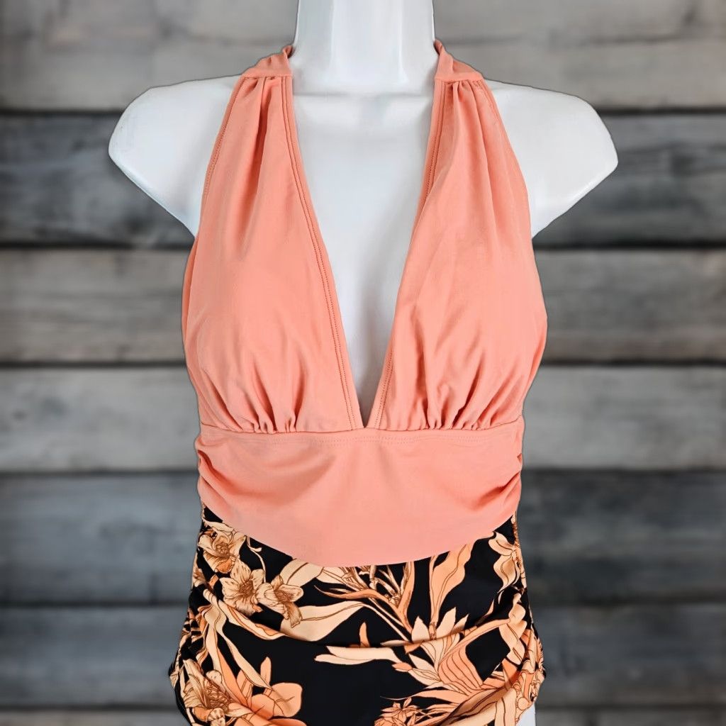 Vintage Cupshe Womens One Piece Swimsuit M Pink Floral Halter Size ONE SIZE - 1 Thumbnail