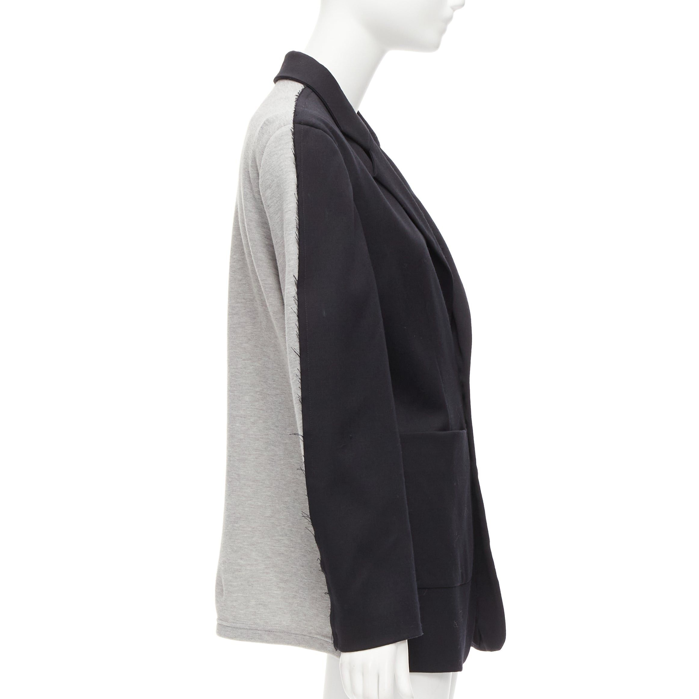 Maison Margiela MM6 black grey virgin wool blend contrast back fray edge boxy blazer IT38 XS Size XS / US 0-2 / IT 36-38 - 1 Thumbnail