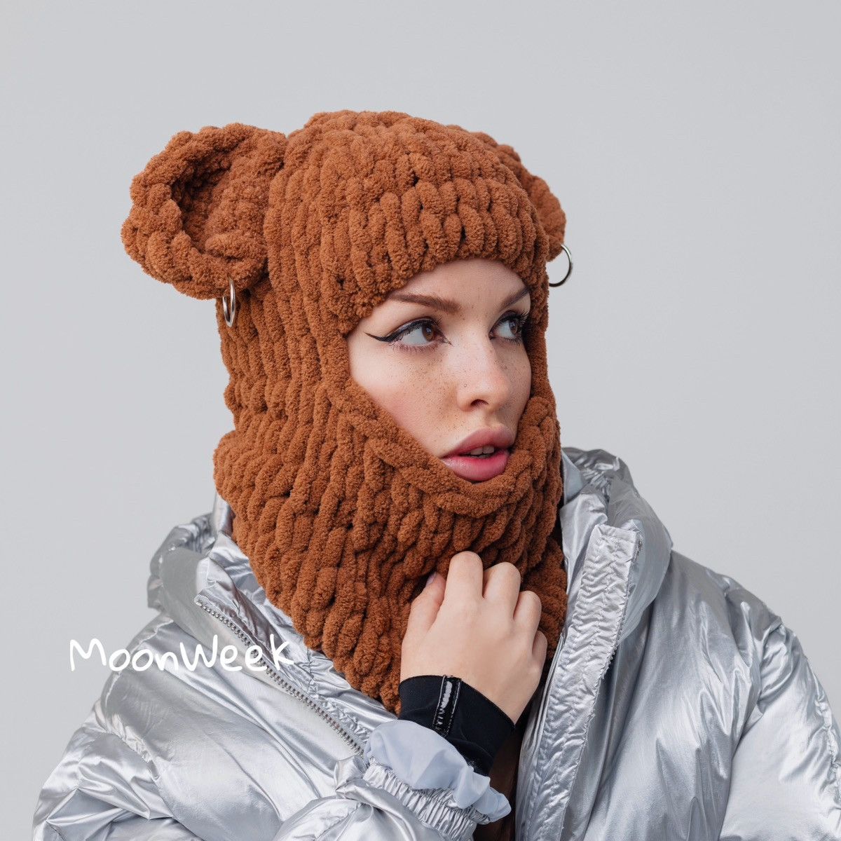 Handmade Balaclava bear full face mask , ski mask with ears . Hat Size ONE SIZE - 4 Thumbnail