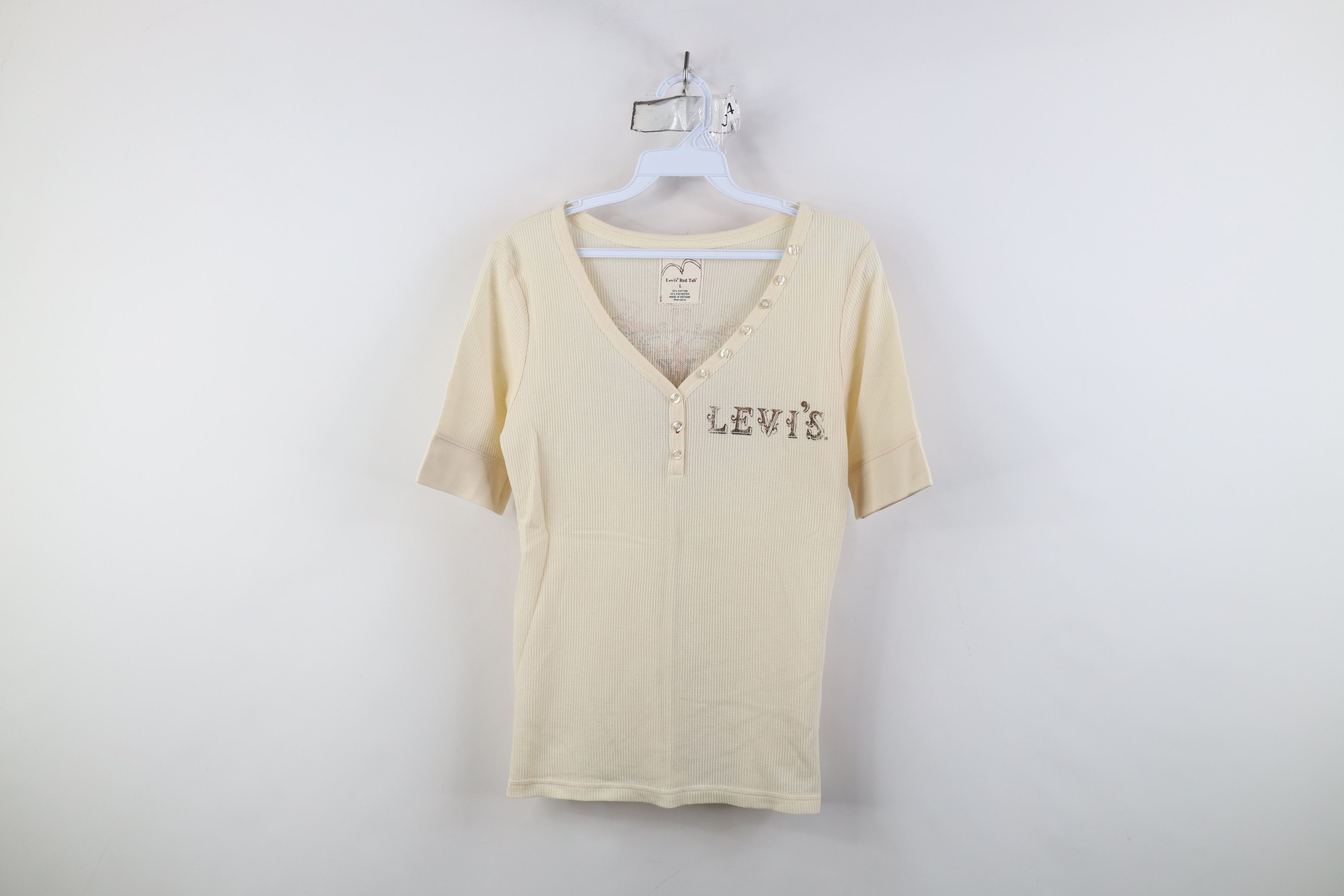 Levi's Vintage Y2K Levis Cropped Thermal Waffle Knit Henley T-Shirt Size L / US 10 / IT 46 - 1 Thumbnail
