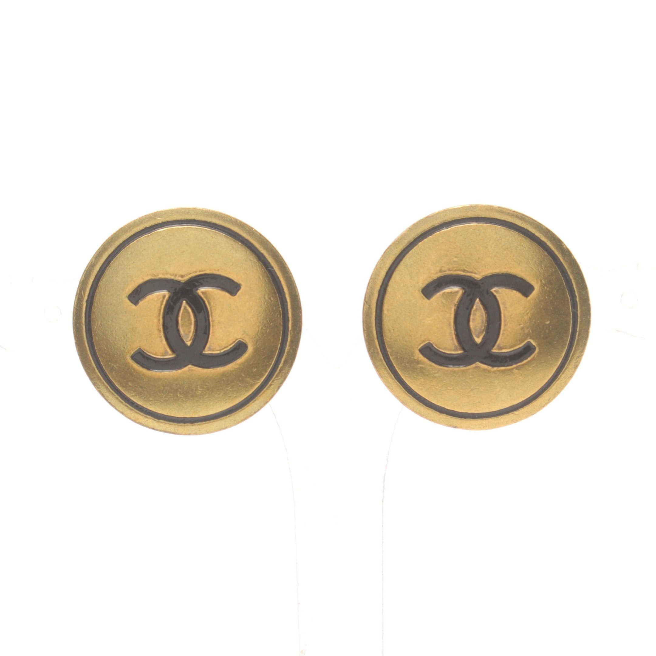 Chanel Chanel Coco Mark Earrings Gp Gold Black 94P Size ONE SIZE - 1 Thumbnail