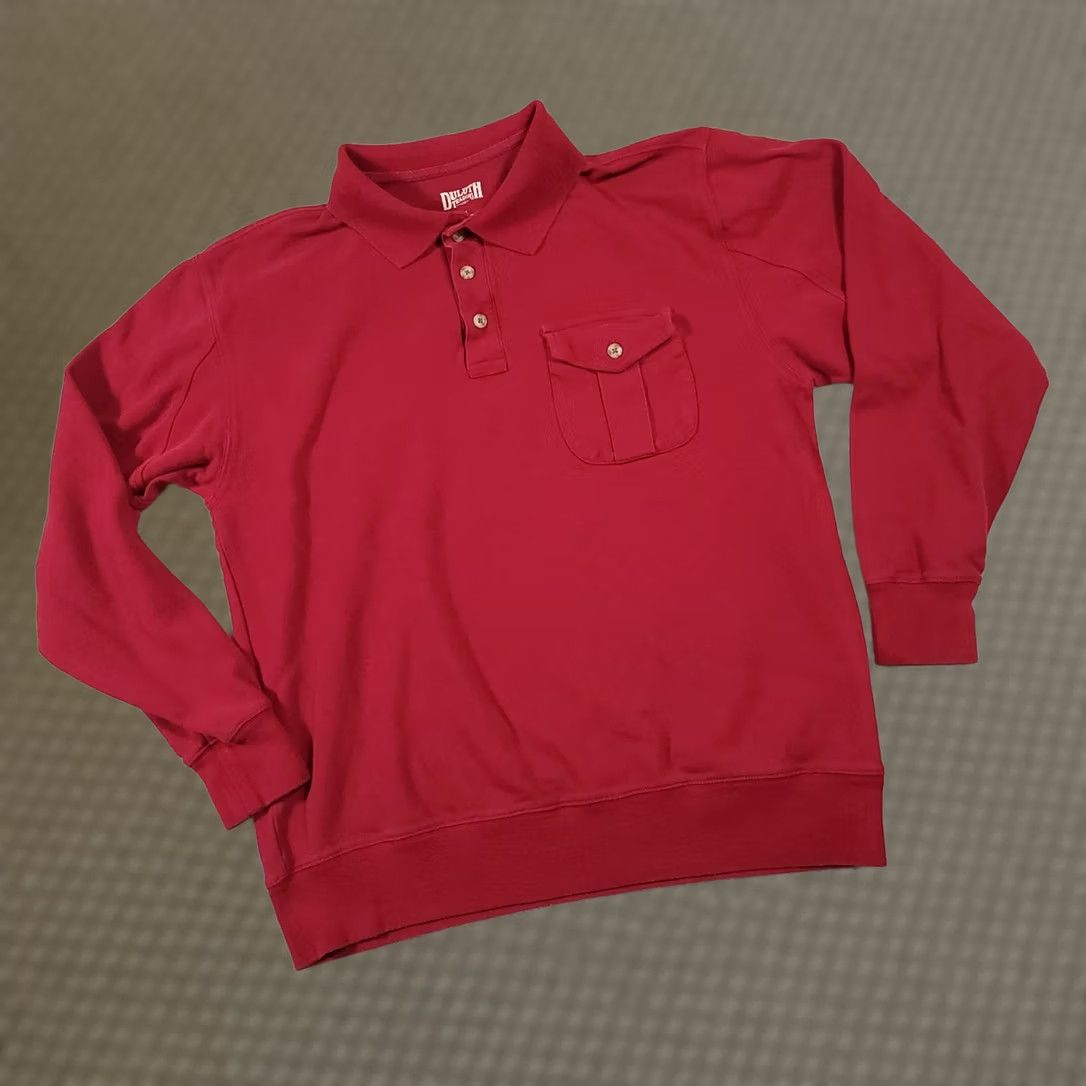 CO Duluth Trading Co Polo Shirt Mens M Long Sleeve Front Pocket Workwear Heavy Red Blue 90s Mens Size US M / EU 48-50 / 2 - 1 Thumbnail