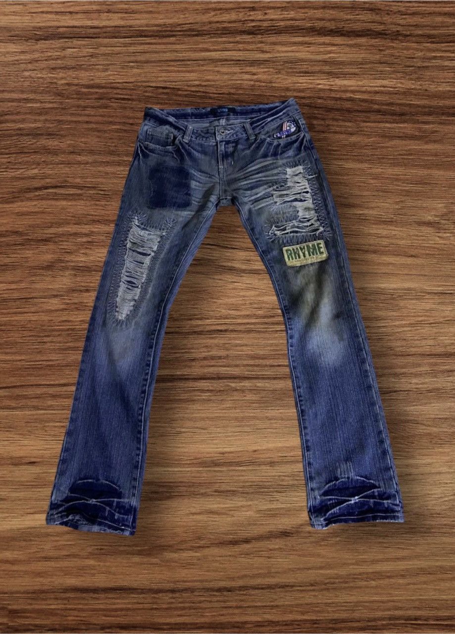 If Six Was Nine × Japanese Brand × Le Grande Bleu (L.G.B.) Japanese Brand RHYME Distressed Denim Pant Size US 33 - 1 Thumbnail