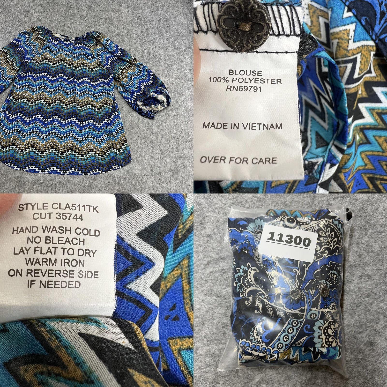 Vintage Olive Hill Blouse Womens M Blue Paisley Chevron V-Neck 3/4 Sleeve Tunic Top Size M / US 6-8 / IT 42-44 - 10 Thumbnail