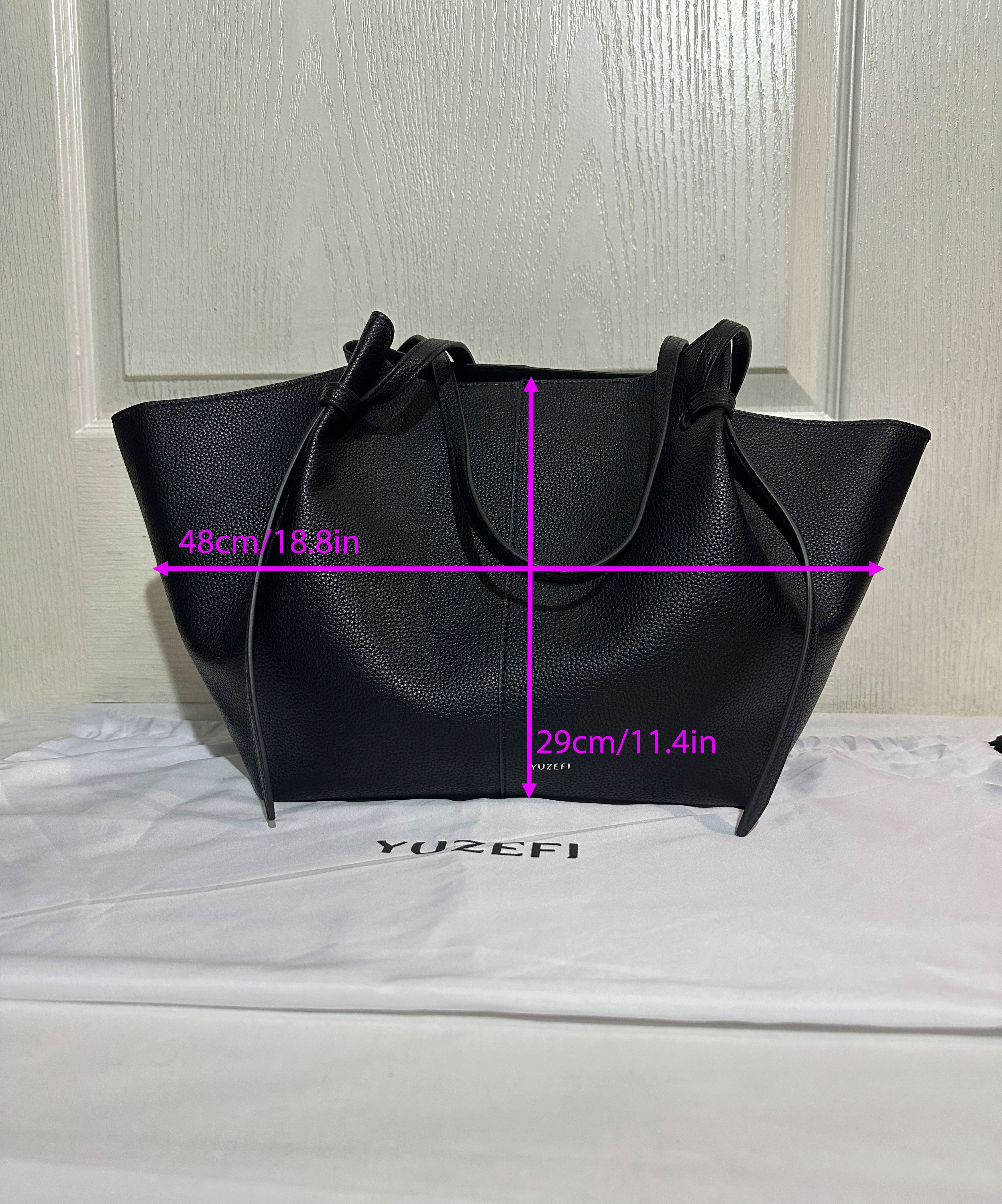 Other Yuzefi Black Leather Tote Bag Medium Size Designer Modern Size ONE SIZE - 5 Thumbnail