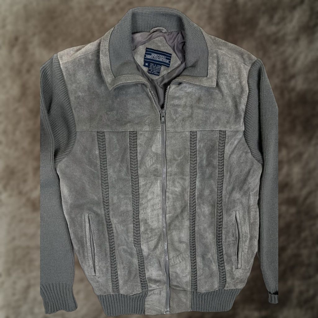 Vintage VINTAGE Mervyn's Jacket Mens M Gray Leather Knit Bomber Full Zip 80s Casual Short Coat Size US M / EU 48-50 / 2 - 1 Thumbnail