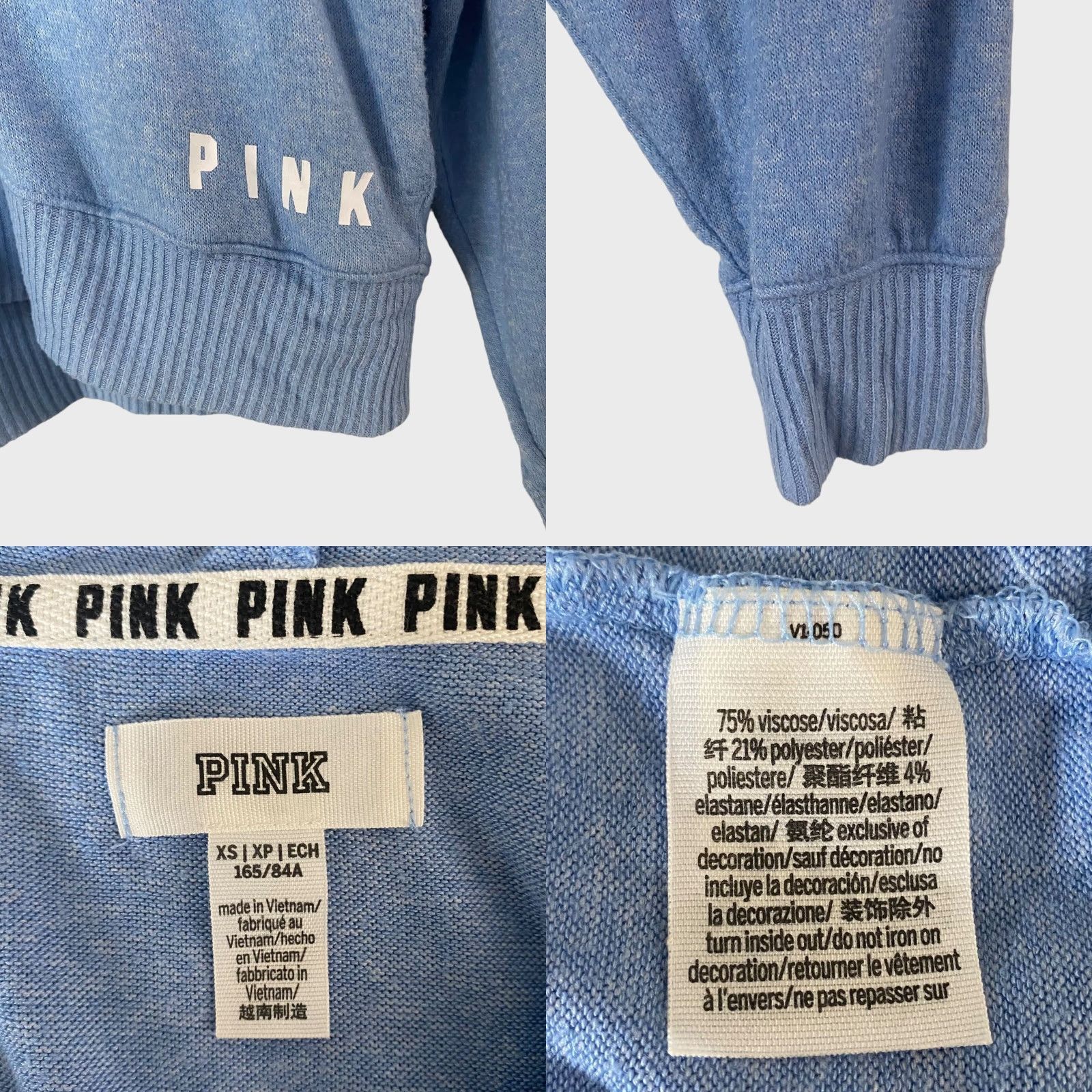 Victoria's Secret Victoria's Secret Pink Lace Up Hoodie Sweatshirt Blue Women's XS Stretch Sweater Size XS / US 0-2 / IT 36-38 - 8 Thumbnail