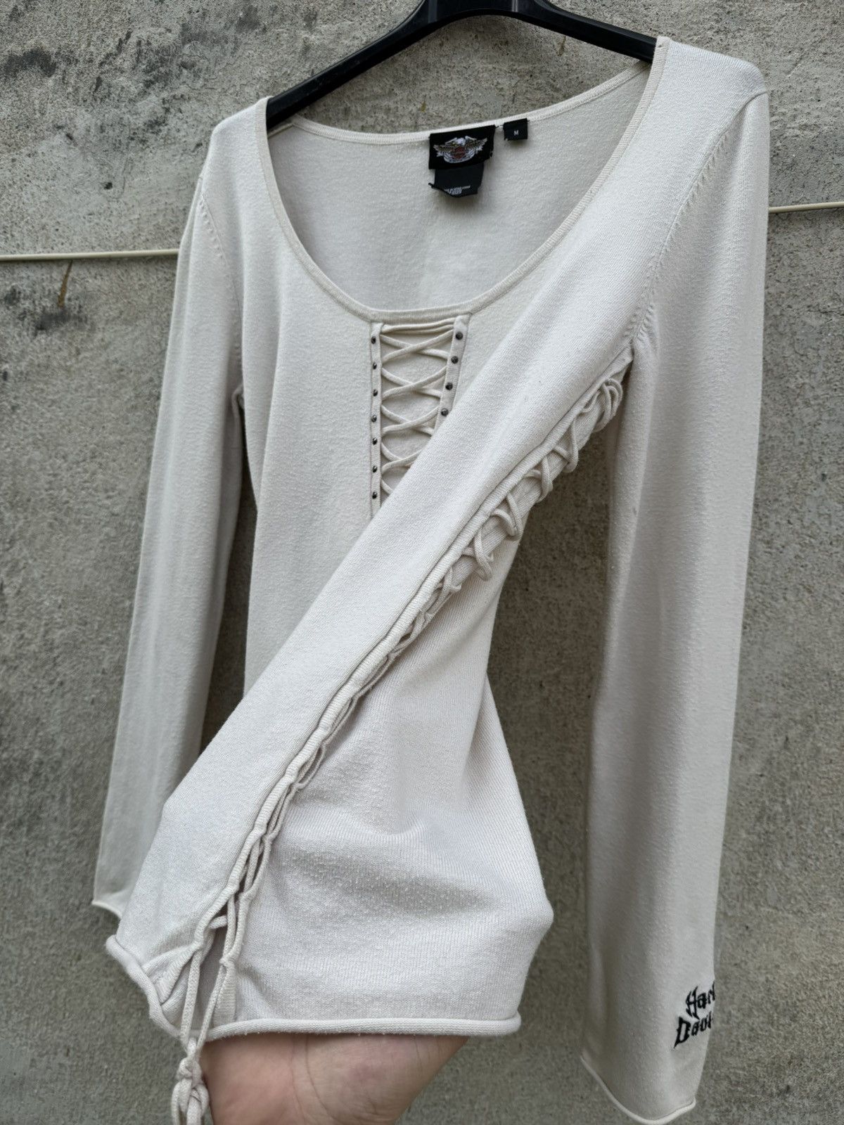 Harley Davidson Vintage Harley Davisdon Lace up Longsleeve 90s Beige Size M / US 6-8 / IT 42-44 - 8 Thumbnail