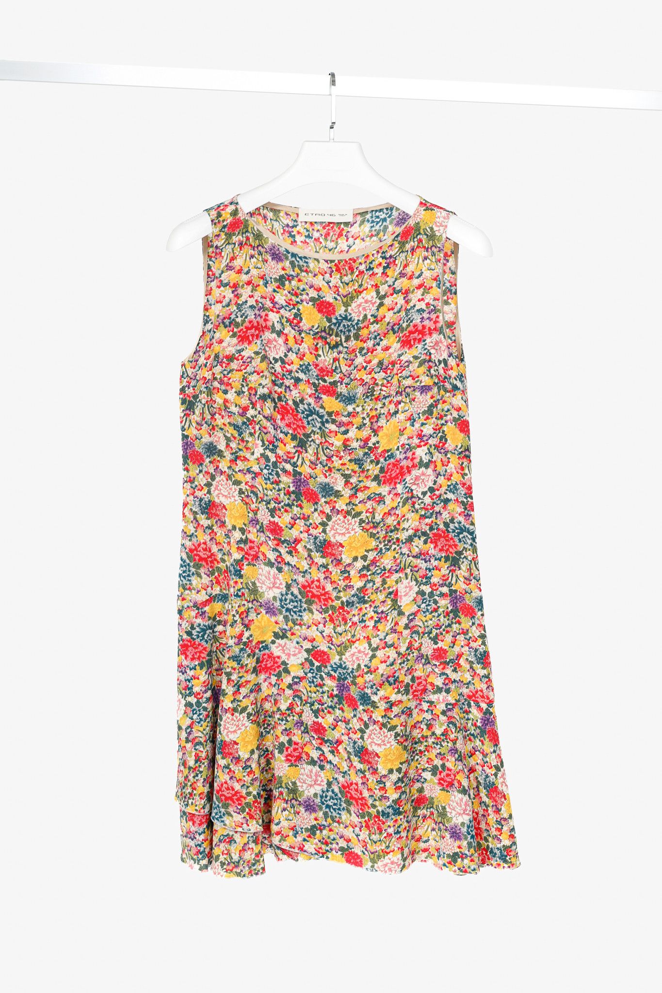 Etro Etro Green & Pink Silk Floral-Print Mini Dress Size L / US 10 / IT 46 - 1 Thumbnail